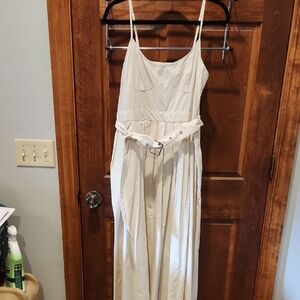 Elegant Cream Spaghetti Strap Full Skirt Dress